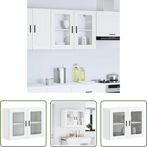 Küchenmöbel -  Küchen-Hängeschrank mit Glastür Porto Weiß (1/5)