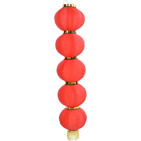 Lanterne solaire LED 10 pouces à 5 guirlandes, étanche, style chinois, décorative en tissu. (1/5)