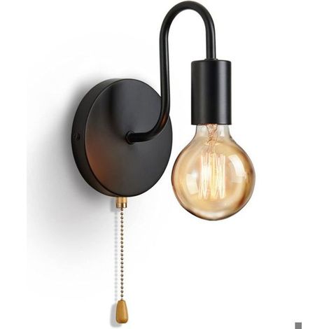 Applique murale E27 avec interrupteur noir -Nosheir- Vintage industrielle, sans ampoule (1/4)