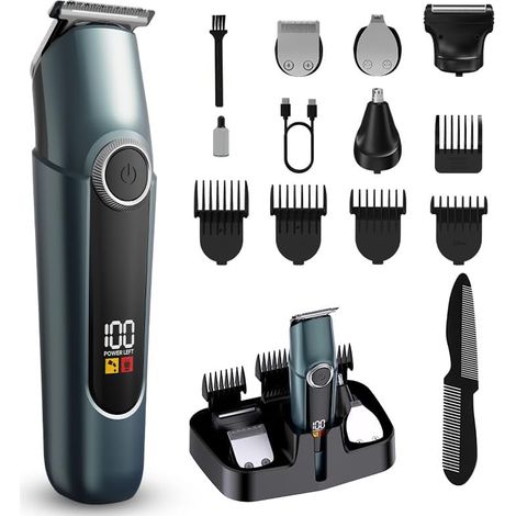 Herren-Haarschneider, 5-in-1-Elektrorasierer, kabelloser Haartrimmer, wasserdichtes Beauty-Set für Gesicht, Muskeln, Körper, Ohren, Nase, Haarschneider in Cyan
