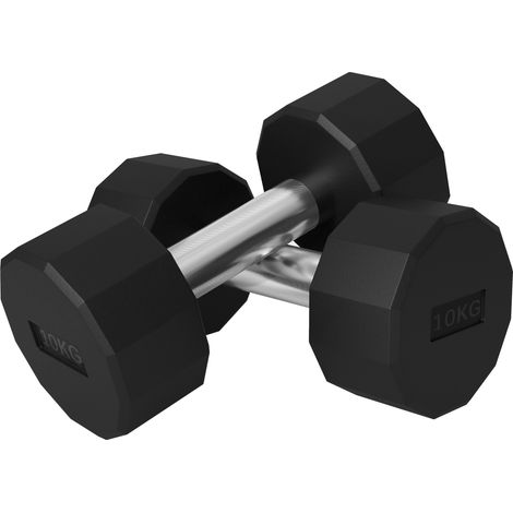 Set 2 Manubri a 12 Lati da 10 kg in Metallo e Gomma con Impugnatura Antiscivolo, 26x13x13 cm, Nero