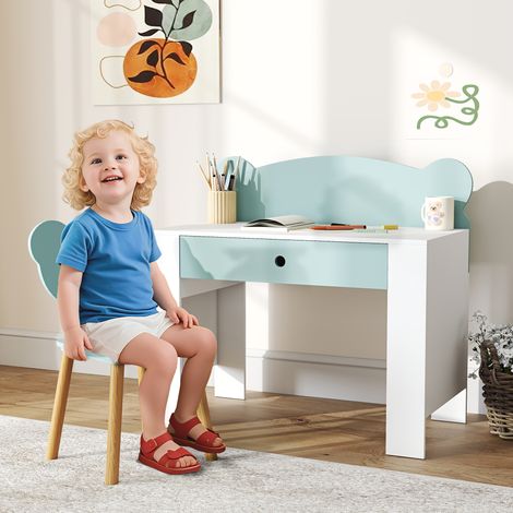 Bureau enfant avec chaise vert table enfant et chaise avec tiroir et large plateau 80 x 41 x 74.5 cm design moderne (1/4)