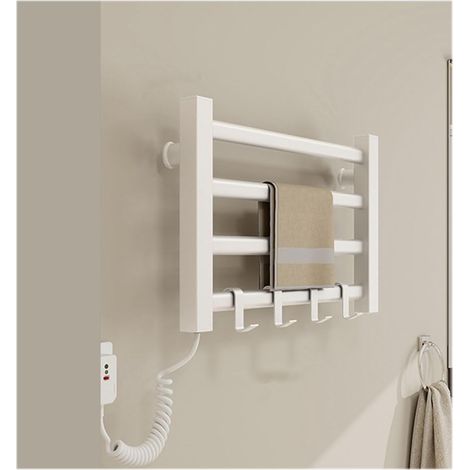 Porte-Serviettes Chauffant Mural pour Salle de Bain, Petit Format, à Brancher, économie d'énergie, 4 Barres, Blanc (1/5)