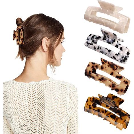 Haarspange, Acryl-Bananenspange, Zelluloid-Schmetterlingsspange, Schildpatt-Haarspange – trendiges Haaraccessoire mit Leopardenmuster für Damen (1/5)