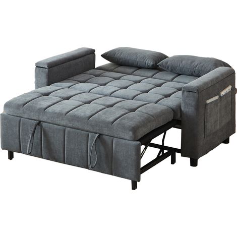 Sofá Cama Convertible de 2 Plazas en Chenilla con almacenaje en reposabrazos, bolsillos laterales, Gris (1/5)
