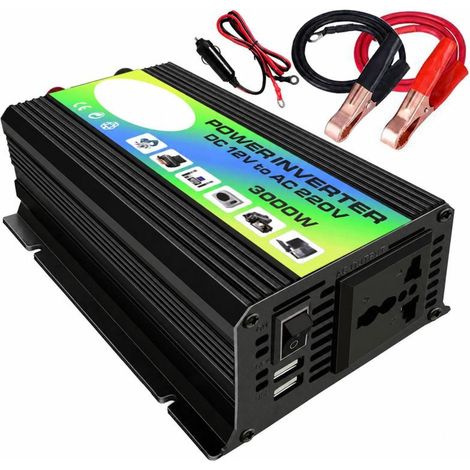 Onduleur 3000W 12V vers 220V - USB 2.1A pinces batterie (1/5)
