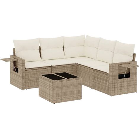Maison Exclusive - Set Divano da Giardino 6 pz con Cuscini Beige in Polyrattan (1/5)