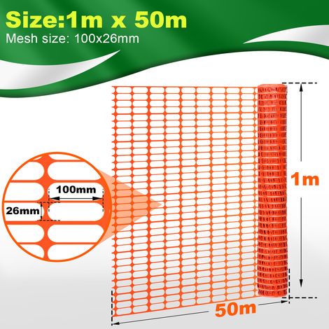 Wolketon Clôture de Clôture de Protection en Plastique, Clôture Mobile 1 rouleau de 1 x 50 m Orange Filet de sécurité Barrière de signalisation (1/5)