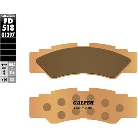 Pastillas de freno Galfer KH677 de metal sinterizado (doradas) para ATV, traseras, Yamaha YXE 1000 Wolverine '21-'23 YXZ 1000 '16-'23