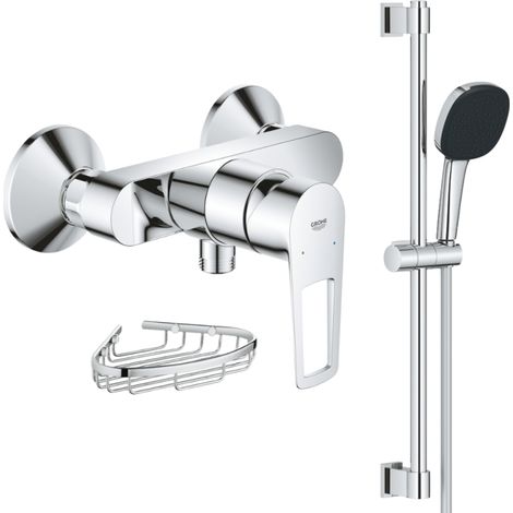Pack mitigeur douche mécanique GROHE StartLoop + Ensemble  de douche 2 jets avec barre + Panier porte-savon