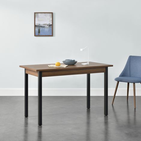 Mesa de Comedor/ Escritorio Den Haag para 4 Sillas MDF y acero 120 x 60 x 75 cm Efecto nuez y Negro [en.casa] (1/5)