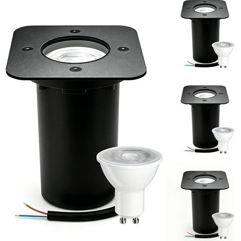 Spot Encastrable Exterieur IP67 étanche 230 V, Noir 4 Pack  Acier Inoxydable Spot LED Extérieur avec Ampoule LED GU10 5 W 3000K Blanc chaud, Spot Carré Encastrable (1/5)