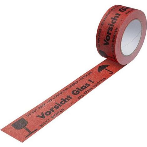 Warnklebeband Breite 50mm Länge 50m Stärke 135µ rot Vorsicht Glas TRANSPAK
