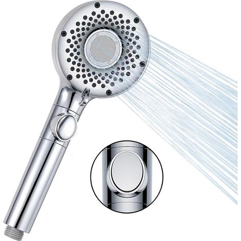 High Pressure & Economical Shower Head 5+1 Jet Types,Stop Water Button,Anti Limescale Ideal for Bathrooms,Spa,Tiles & Pets (1/5)
