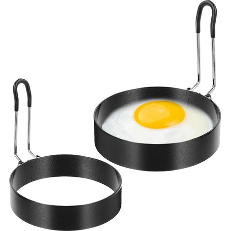 LYERCW - Lot de 2 cercles à œufs Dimeho antiadhésifs en acier inoxydable pour faire frire les œufs, compatibles avec les poêles à griller et les crêpières. (1/3)