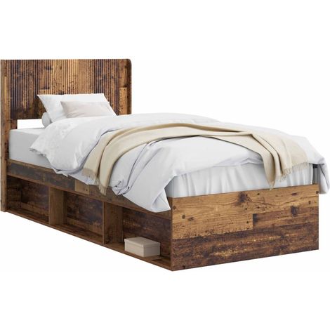 Bed Frame with Storage and Headboard Old Wood 100 x 200 cm vidaXL (1/5)