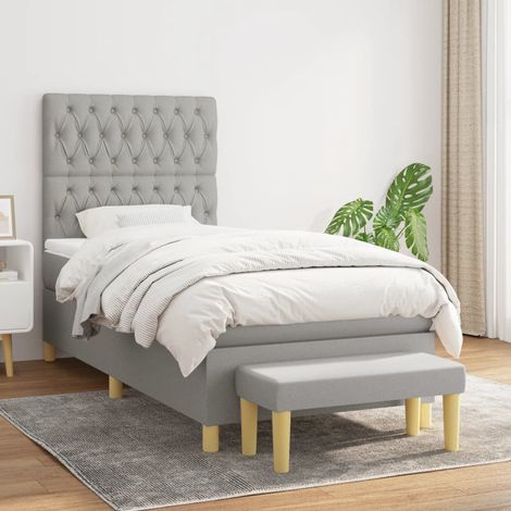 Boxspringbett mit Matratze Hellgrau 90x200 cm Stoff