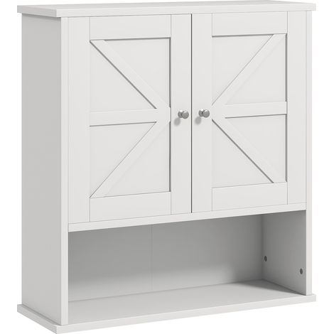 kleankin armario de baño de pared, mueble de baño colgar rústico con compartimento, estante ajustable, 2 puertas, para lavadero, sobre inodoro, blanco (1/5)