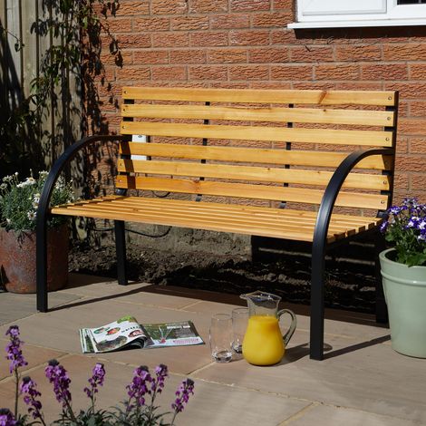 Metal Framed Curved Garden Bench Wooden Seats 2 Person Outdoor Garden Furniture (1/5)