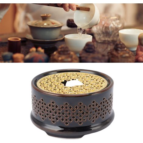 Teekannenwärmer im japanischen Stil mit durchbrochenem Design, dunkelbraunem Sockel und Kerzenhalter. (1/5)