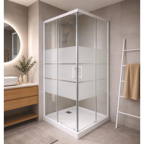 ONDEE ZEN - Porte de douche MISSI - Accès d'angle - Finition Blanc - 80x185cm