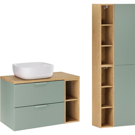 Mueble de 80cm con 2 huecos y columna Oria Verde mate (1/4)