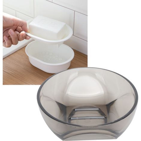 Porte-savon en PS, sans perçage, facile à nettoyer, avec couvercle et système d'évacuation de la graisse, pour salle de bain et toilettes. (1/5)