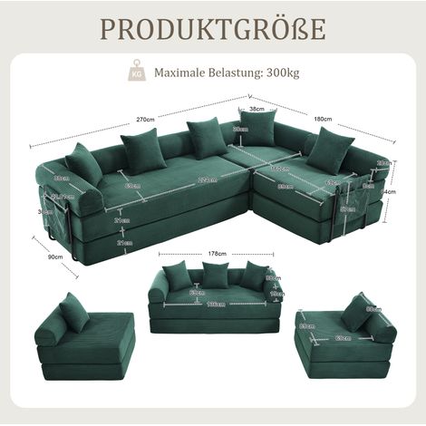 Modulares Ecksofa 270 x 180 x 64 cm, dunkelgrüner Stoff, Stauraum – MEUBLIV (1/5)