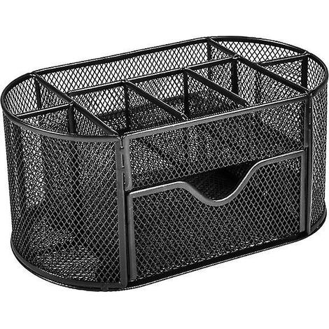 gestionnaire De Bureau Maill Multifonctionnel Noir Avec 8 Compartiments Et 1 Tiroir Pour Bureau, Maison, Cole, Salle De Classe (1/5)