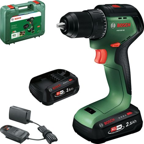 Bosch Akku-Bohrschrauber PSR18V-60, incl. 2x Akku PBA 2,5 Ah, Ladegerät, Handwerkerkoffer (1/5)