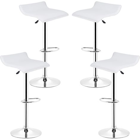 Ensemble de 4 Tabourets de Bar, Elévateur à Gaz Pivotant Réglable, Repose-Pieds et Base en Acier Chromé pour Comptoir Bar et Cuisine, Blanc (1/5)