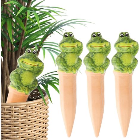 Cône D'arrosage Automatique - Lot De 3 - Terre Cuite - Forme Grenouille - Pour Plantes Intérieures Et Pots - 22 Cm (1/5)