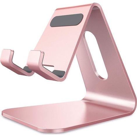 Soporte para teléfono,fabricado en aleación de aluminio,apto para todos los modelos de teléfonos móviles y tabletas (oro rosa) (1/5)