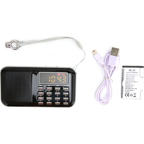 Radio Numérique Mini Portable MP3 Haut-Parleur Subwoofer Noir pour Senior (1/5)