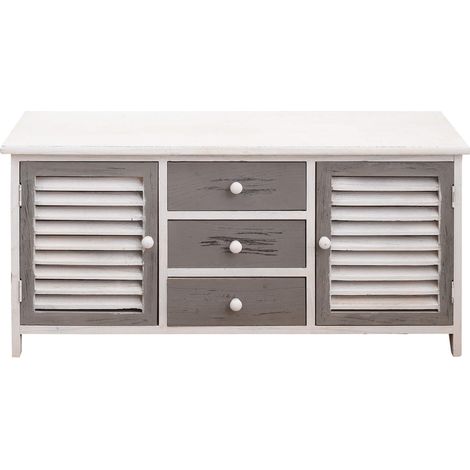 Rebecca Mobili Schrank Lowboard 3 Schubladen 2 Tür Holz Weiß Grau Retro 44x90x34