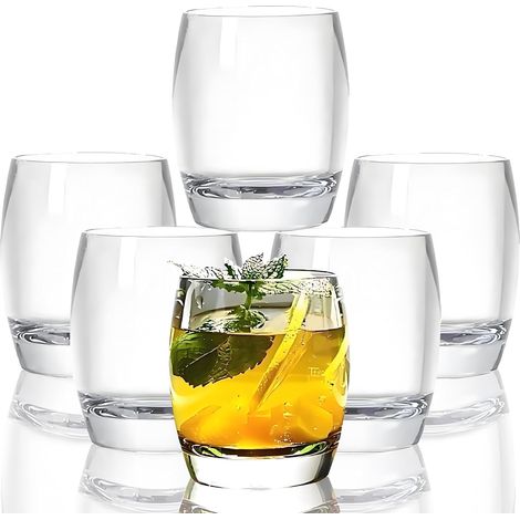 Lot de 6 verres en plastique incassables - Passe au lave-vaisselle - Sans BPA - Incassables - 236,8 g - Verres à vin ou à eau en acrylique (transparent) (1/5)