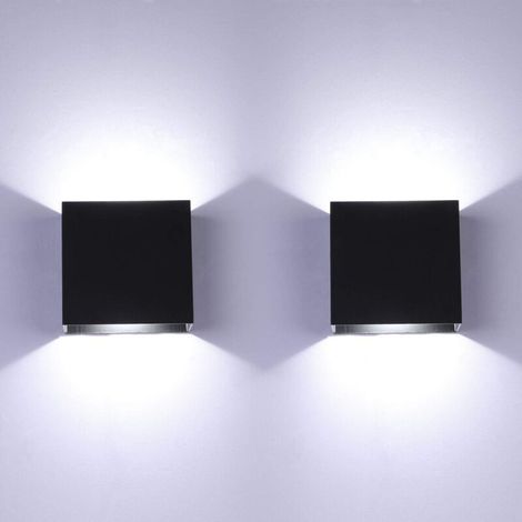 SABIR LED Mur Lumière Intérieur Up Down Applique Murale Noir Mur Lampe Moderne 6W en Aluminium Appareils d'éclairage pour Salon Chambre Cuisine,2Pack Blanc Froid— [Classe énergétique A++] (1/5)