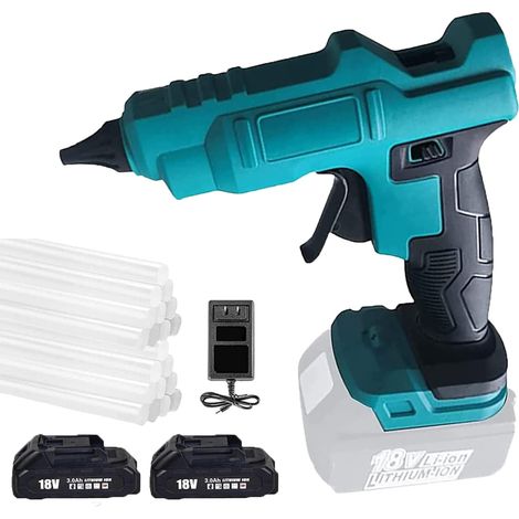 Pistolet à colle Hot Melt Déclencheur électrique Adhésif Artisanat 10 BÂTONS DE COLLE Compatible avec la batterie Makita + 2x3.0Ah Batterie + Chargeur rapide