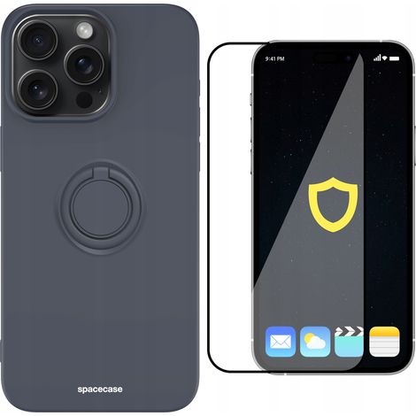 Silikon- und matte Fingerringhülle für iPhone 15 Pro Max + Glas (1/5)