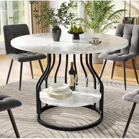 Table à manger ronde 80 x 80 x 76 cm en MDF marbre noir DESVIAE (1/5)
