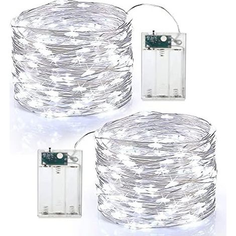 x Guirlande LED Lumineuse à Pile Mini Intérieur et Extérieur Décoration Lumière pour Chambre Noël Mariage Soirée Froid 2 50 5M Blanc (1/5)