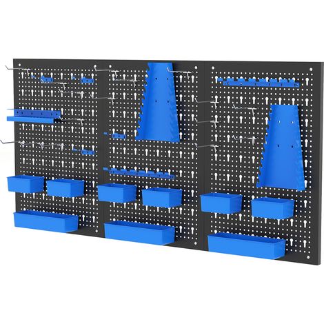 COSTWAY 9-Bin Parts Rack Organizer Pegboard Wall Organizer w/Hammer Racks-Blue