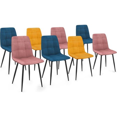 Lot de 8 chaises MILA en velours mix color bleu x3, rose x3, jaune ocre x2 (1/5)