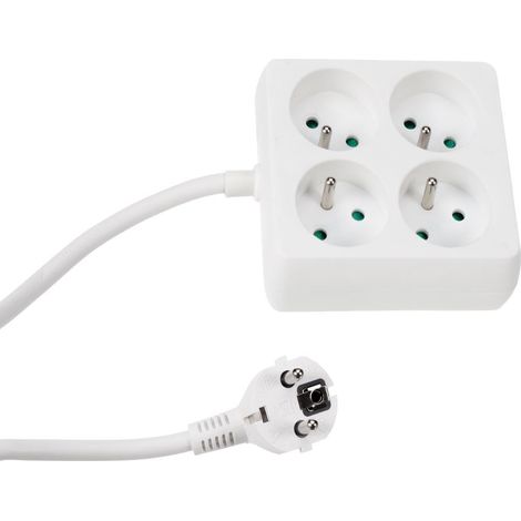 Bloc multiprise, 4 Prises Type E avec Protection Enfants, câble H05VV-F 3G1.5 de 1,5 m, 3680 W, rallonge compacte pour intérieur, Blanc, IP20, 16 A, 230 V (1/5)