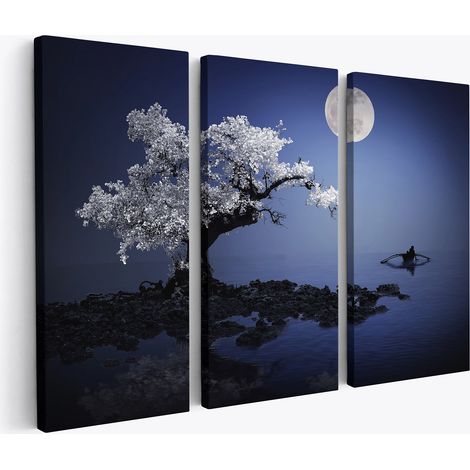 Tableau triptyque sur toile - Arbre mystique au clair de lune (1/2)