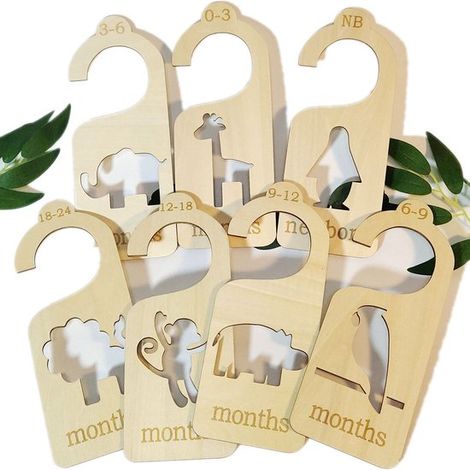 Séparateurs de penderie en bois pour bébé, organisateur de vêtements pour bébés de 0 à 24 mois, étagère de rangement pour vêtements de bébé, sept pièces ajourées en forme d'animaux (1/4)