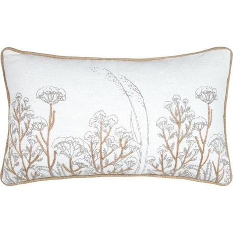 Cojín ORIANA de 30x50 cm, blanco con flores doradas.