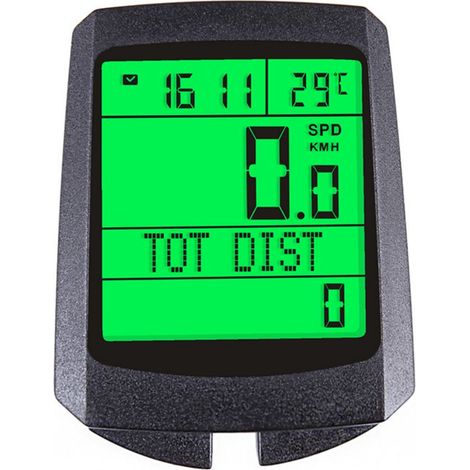 Compteur de vélo sans fil étanche avec compteur de vitesse et odomètre, capteur tactile, écran LCD pour VTT, cyclisme sur route et fitness. Voyant vert. (1/5)