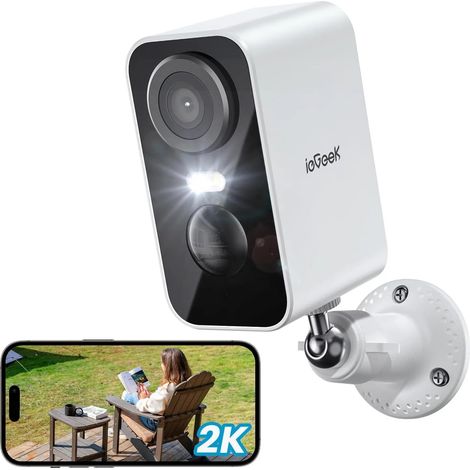 Caméra de Surveillance Extérieure WiFi 2K, Caméra de Sécurité Sans Fil, Batterie Rechargeable, Vision Nocturne Couleur, Caméra CCTV pour Maison