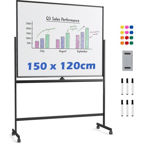 COSTWAY Lavagna Bianca Mobile, Magnetica Cancellabile,156 x 54 x 175/195cm,Nero (1/4)